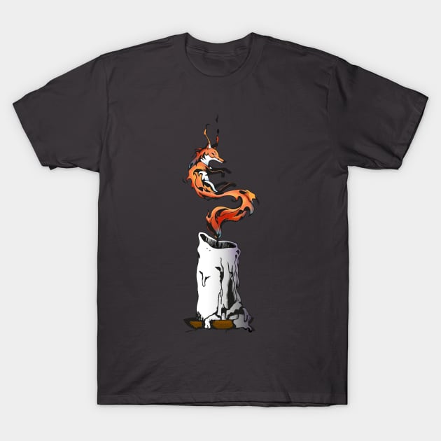 Candle Fire Fox (Black Version) T-Shirt by RedoneDesignART